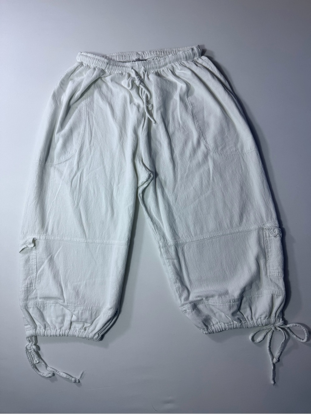 Women’s Cropped White Pants 100% Cotton Linen Drawstring Waist & Ankles Sz XL